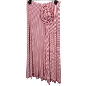 Oilily Red and White Striped Flowy Skirt with Large Rosette Sz M